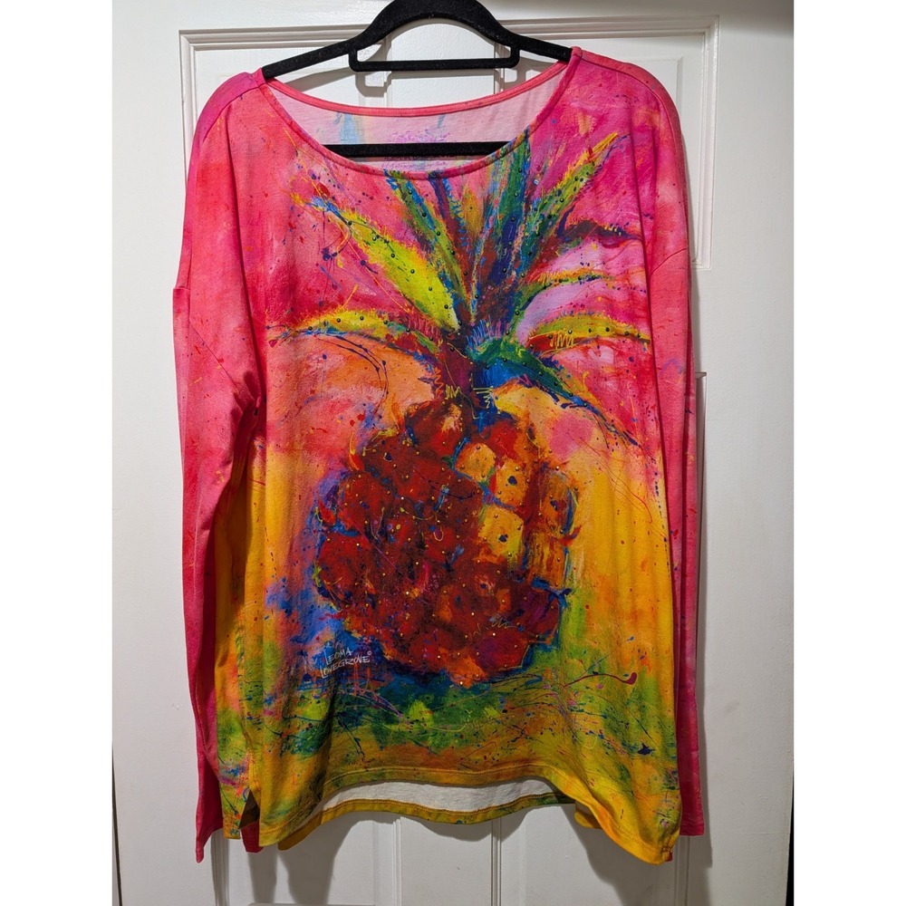 Leoma Lovegrove Womens Size XXL Colorful Wearable Art Top Long Sleeve